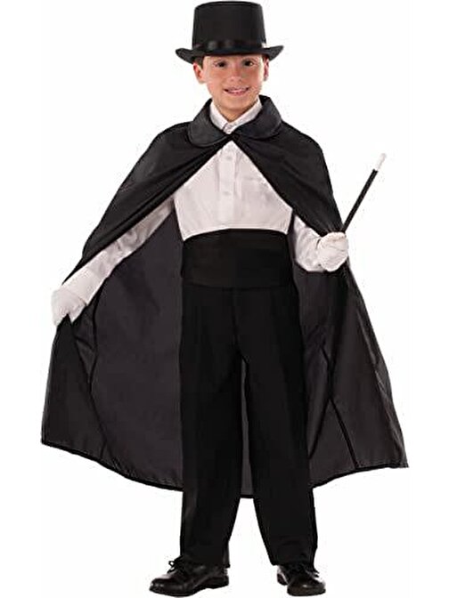 Sihirbaz Pelerini 90 cm ve Sihirbaz Şapkası Siyah Renk Çocuk Boy (3877)