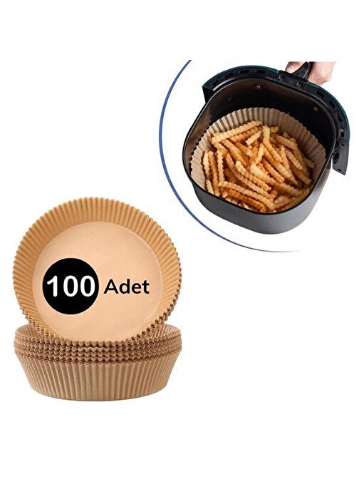 100 Adet  Air Fryer Pişirme Kağıdı Tek Kullanımlık  Yağlı Kağıdı Yuvarlak Tabak Model (3877)