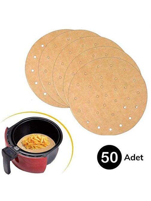 50 Adet Air Fryer Pişirme Kağıdı Tek Kullanımlık Gıda Pişirme Kağıdı Delikli Yuvarlak Model (3877)