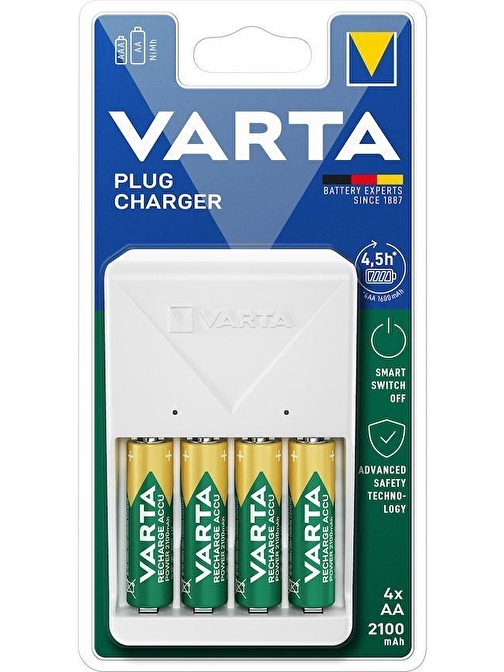 VARTA 4XAA 2100 MAH PİLLİ BEYAZ PLUG PİL ŞARJ CİHAZI