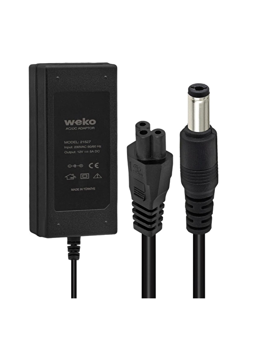 WEKO 12 VOLT - 5 AMPER 5.5*2.5 UÇLU YERLİ ÜRETİM PLASTİK KASA MASAÜSTÜ ADAPTÖR