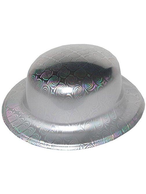 SAMUR Gümüş Renk Hologramlı Plastik Yuvarlak Melon 27x24 cm