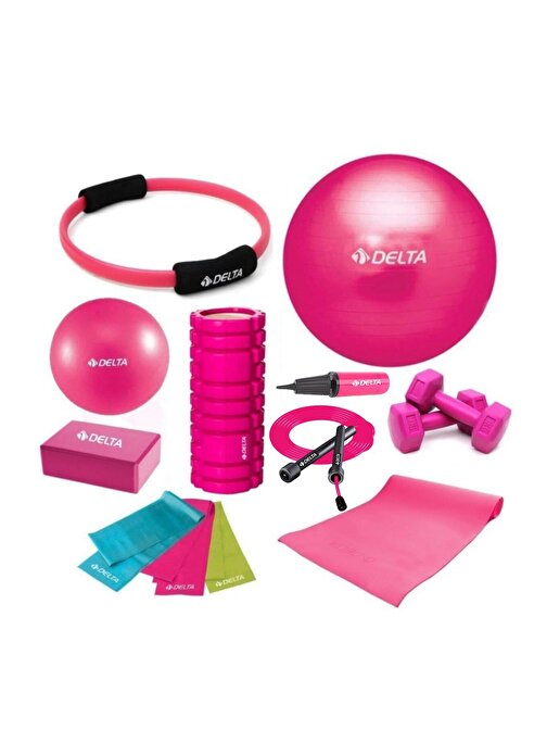 Delta 55-20cm Pilates Topu Minderi Foam Roller Yoga Blok Bant Set