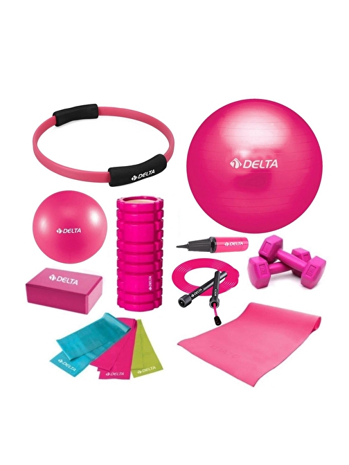 Delta 65-25cm Pilates Topu Minderi Foam Roller Yoga Blok Bant Set