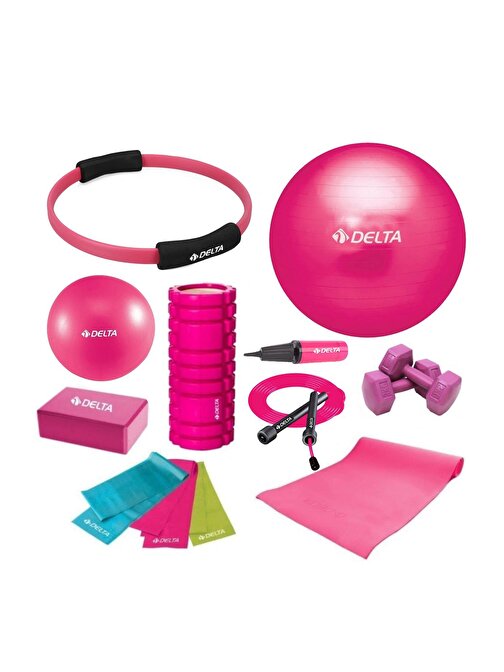 Delta 55-25cm Pilates Topu Minderi Foam Roller Yoga Blok Bant Set