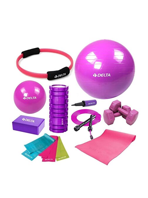 Delta 55-20cm Pilates Topu Minderi Foam Roller Yoga Blok Bant Set