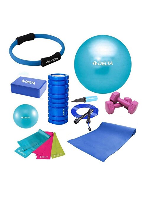 Delta 55-20cm Pilates Topu Minderi Foam Roller Yoga Blok Bant Set