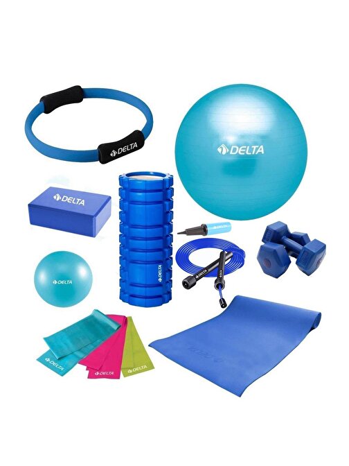 Delta 55-25cm Pilates Topu Minderi Foam Roller Yoga Blok Bant Set