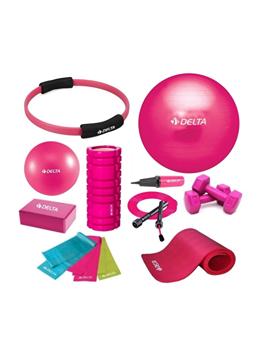 Delta 65-20cm Pilates Topu 10mm Minderi Foam Roller Yoga Blok Set