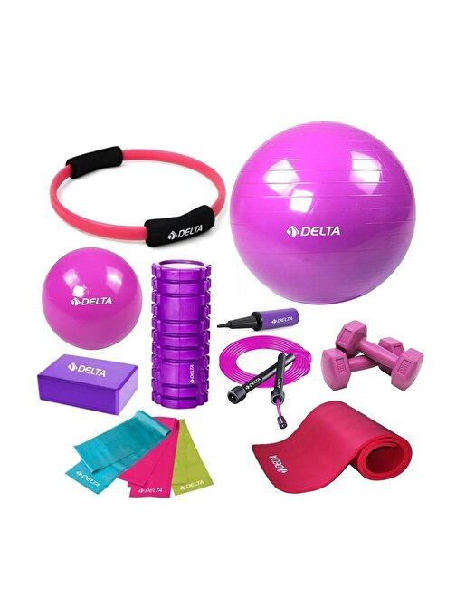 Delta 65-20cm Pilates Topu 10mm Minderi Foam Roller Yoga Blok Set