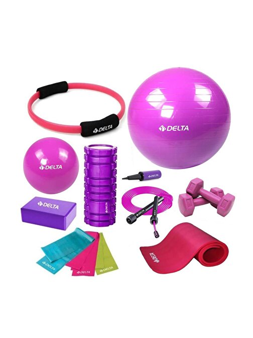 Delta 65-25cm Pilates Topu 10mm Minderi Foam Roller Yoga Blok Set