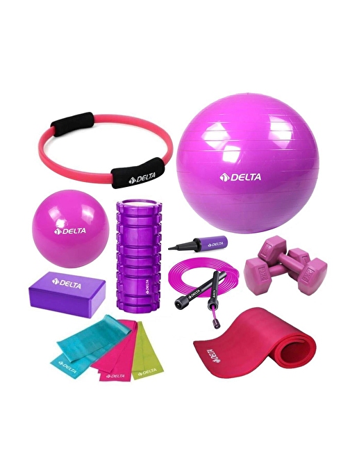 Delta 65-20cm Pilates Topu 10mm Minderi Foam Roller Yoga Blok Set