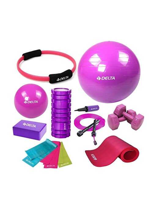 Delta 55-25cm Pilates Topu 10mm Minderi Foam Roller Yoga Blok Set