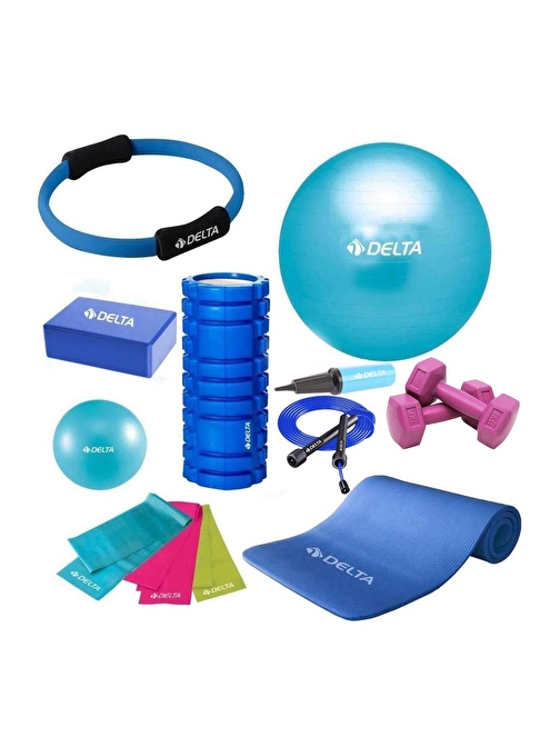 Delta 55-25cm Pilates Topu 10mm Minderi Foam Roller Yoga Blok Set