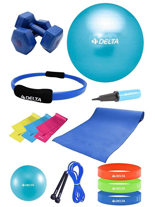 Delta PTS 65 cm Pilates Topu Çemberi 4 mm Minder 2 kg Dambıl Seti