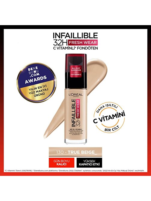 L'Oréal Paris Infaillible 32H Fresh Wear C Vitaminli Fondöten - 130 True Beige