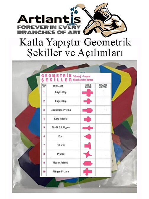 Katla Yapıştır Geometrik Şekiller ve Açılımları Seti 1 Paket Geometrik Cisimler Proje Tasarım Okul Sınıf Materyali