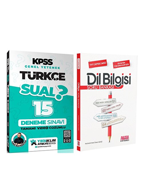 Yediiklim KPSS Sual Türkçe Deneme ve AKM Dil Bilgisi Soru Bankası Seti 2 Kitap