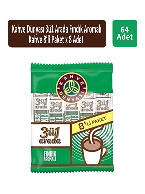 Kahve Dünyası 3ü1 Fındık Aromalı Kahve 8 x 18 gr x 8 Adet