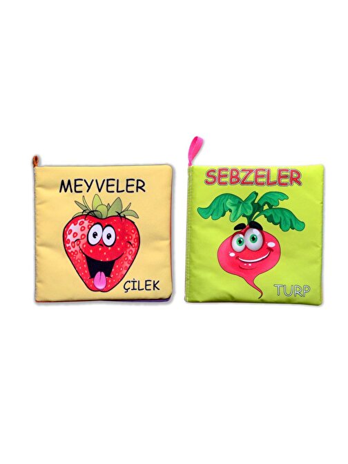 2 Kitap Tox Sebzeler ve Meyveler Kumaş Sessiz Kitap T113 T049 - Bez Kitap , Eğitici Oyuncak , Yumuşak ve Hışırtılı