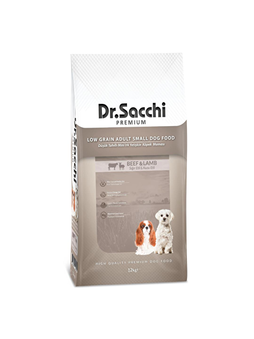 Dr.Sacchi Düşük Tahıllı Sığır Etli ve Kuzu Etli Mini Irk Yetişkin Köpek Maması 12 kg