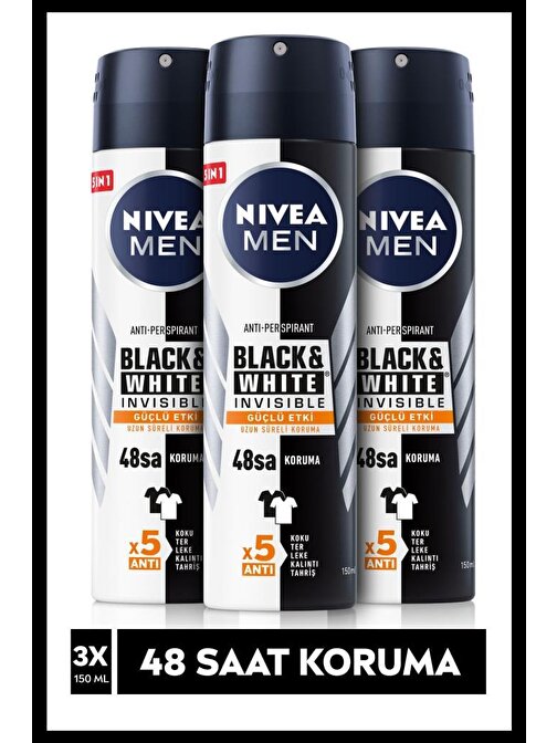 Nıvea Men Black & Whıte Invısıble Güçlü Etki Erkek Sprey Deodorant 150 Ml X3
