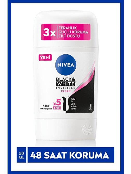 Kadın Stick Deodorant Black&White Invisible Clear 50ml, Ter Kokusuna Karşı 48 Saat Koruma