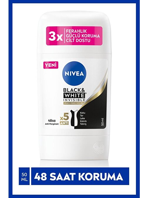 NIVEA Kadın Stick Deodorant Black&White Invisible İpeksi Pürüzsüzlük 48 Saat Anti-perspirant Koruma 50ml