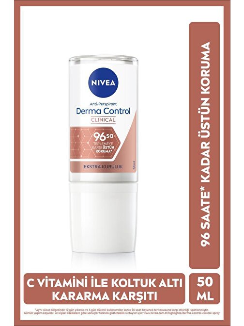 Kadın Roll-on Deodorant Derma Control Clinical 50ml, C Vitamini İle Koltuk Altı Kararma Karşıtı