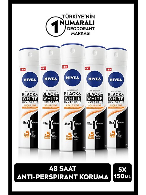 NIVEA MEN Erkek Sprey Deodorant Black & White Invisible Güçlü Etki 150mlx5Adet