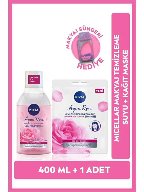 NIVEA Micellar Makyaj Temizleme Suyu 400 ml ve Yüz Maskesi Aqua Rose 