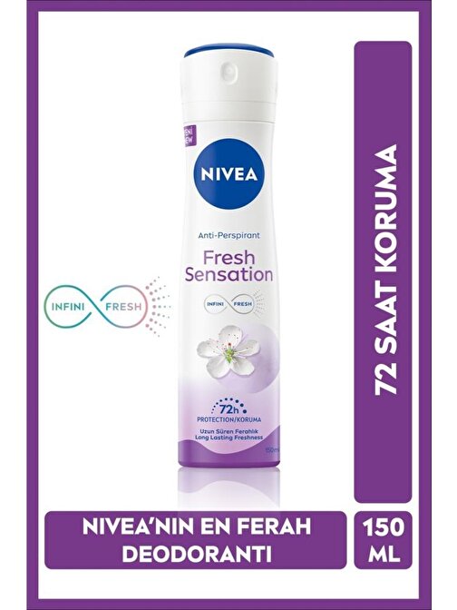 NIVEA Fresh Sensation Kadın Sprey Deodorant 150 ml,72 Saat Anti-perspirant Koruma,Uzun Süren Ferahlık