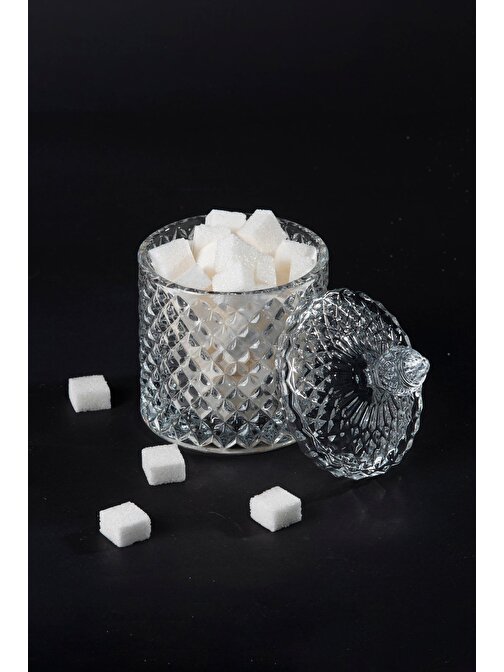 nefertiya Kristal Desen Noktalı Şekerlik İşleme Kapaklı Çay Sunum 8 x 8 cm