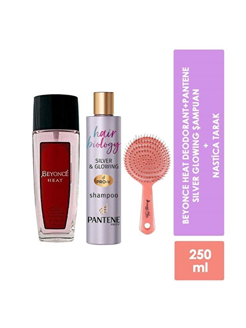 Beyonce Heat Deodorant 75 ml + Pantene Hair Biology Silver Purple Shampoo 250 ML + Nastica Turuncu Saç Fırçası