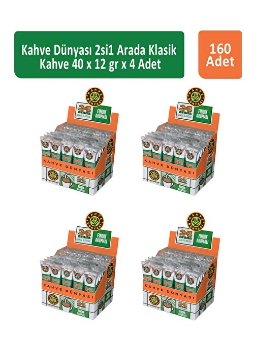 Kahve Dünyası 2si1 Arada Fındık Aromalı Kahve  40 x 12 gr x 4 Adet