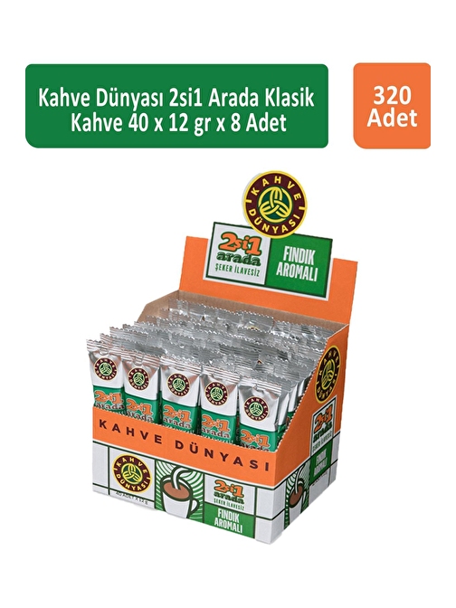 Kahve Dünyası 2si1 Arada Fındık Aromalı Kahve  40 x 12 gr x 8 Adet