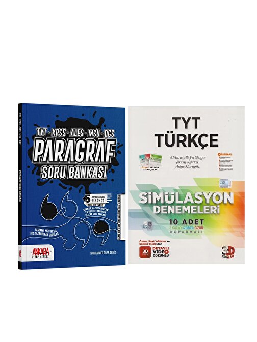 3D TYT Türkçe Deneme ve AKM Paragraf Soru Bankası Seti 2 Kitap