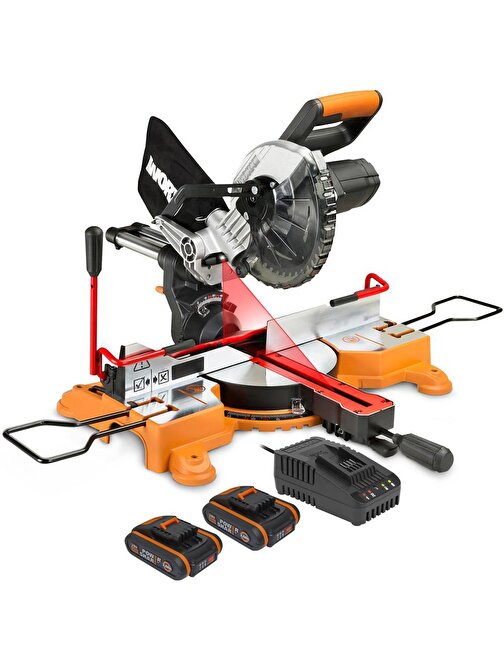 WORX WX845.9CB 20Volt/2.0Ah Li-ion Çift Akülü Şarjlı 216MM Profesyonel Kızaklı Gönye Kesme