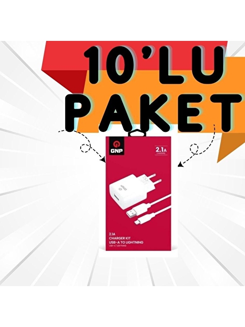 Gnp 2.1 Mah Lightning Kablo ve Şarj Cihazı 10lu paket