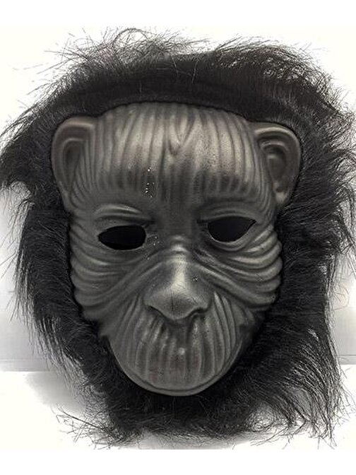 Himarry Siyah Renk Eva Goril Maskesi - Siyah Peluşlu Tüylü Orangutan Maskesi