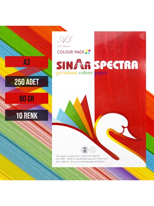 Sınar Spectra A3 Fotokopi Kağıdı 10 Renk 250 Li 80 gr