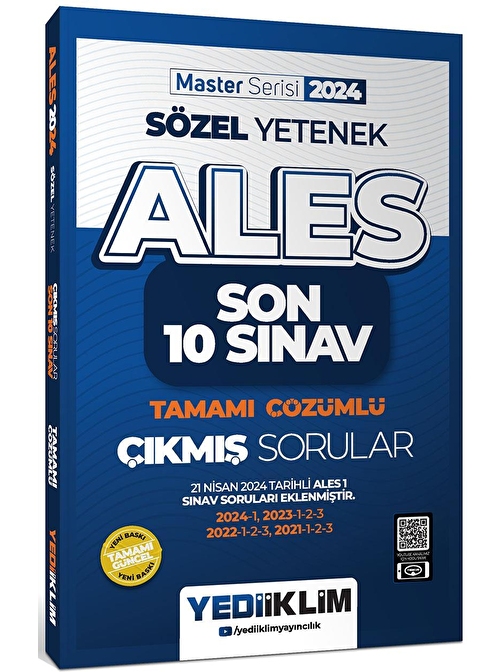 Yediiklim Yayınları 2024 ALES Sözel Yetenek Son 10 Sınav Tamamı Çözümlü  Çıkmış Sorular