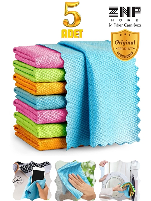 Clean | Microfiber 40x40 Cm 5'li Baklava Desen Cam Temizlik Bezi