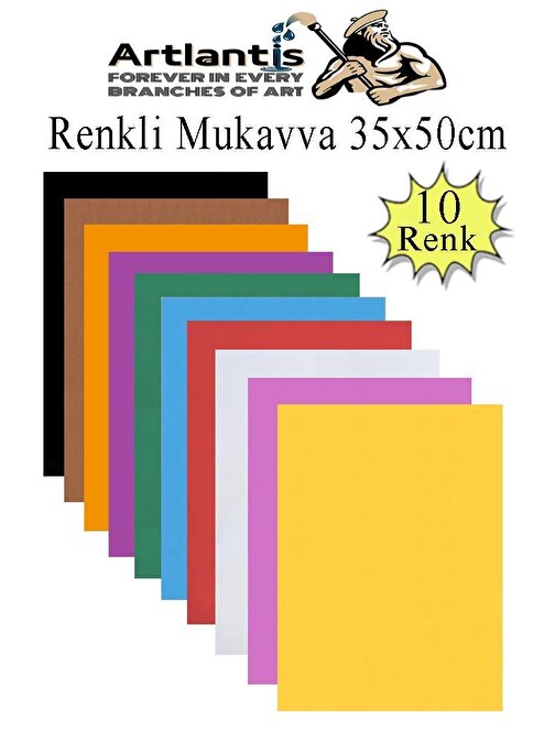 Renkli Mukavva 10 Renk 35x50 cm 1 Paket Sert Renkli Karton 1.0 mm Okul Okul Öncesi Anasınıfı Hobi Etkinlik