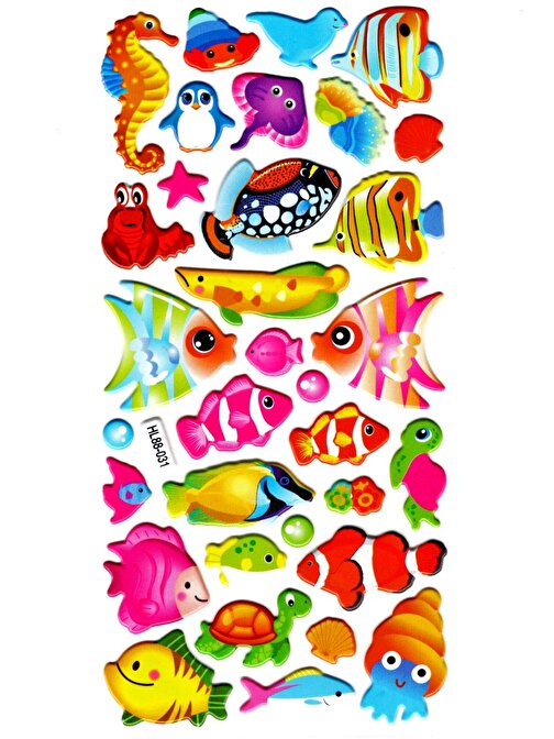 Sticker Kabartmalı Stiker Defter, Planlayıcı Etiket (HL88-031) - 17x9 cm - Renkli Balıklar