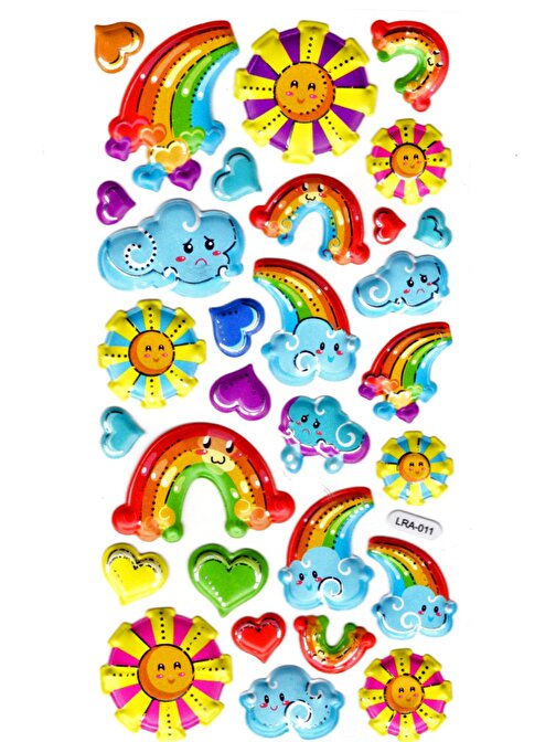 Sticker Kabartmalı Stiker Defter, Planlayıcı Etiket (limlra-011)-17x9cm- Güneş Bulut Gökkuşağı