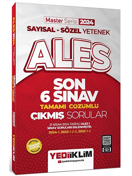 Yediiklim Yayınları 2024 ALES Sayısal Sözel Yetenek Son 6 Sınav Tamamı Çözümlü Çıkmış Sorular