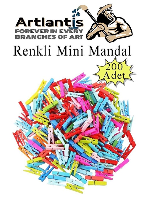 Renkli Mini Mandal Ahşap 200 Adet Renkli Minik Mandal Dekoratif Süsleme Fotoğraf Asma Mandalı Dekarasyon