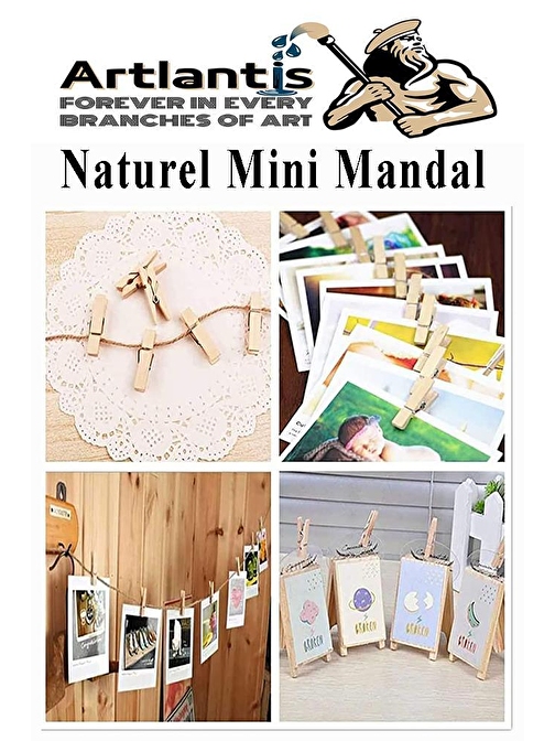 Naturel Mini Mandal Ahşap 50 Adet Renksiz Minik Mandal Dekoratif Süsleme Fotoğraf Asma Mandalı Dekarasyon