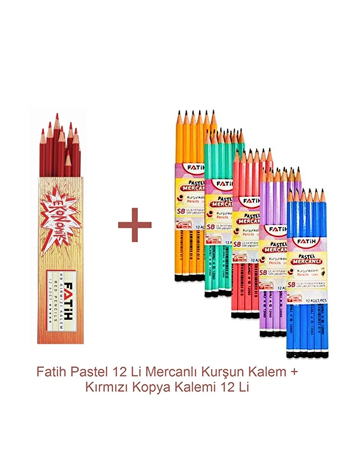 Fatih Pastel 12 Li Mercanlı Kurşun Kalem + Kırmızı Kopya Kalemi 12 Li